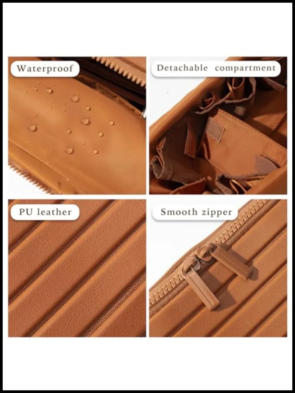 PU Leather Travel Makeup Bag with Fold-Down Design and Adjustable Dividers